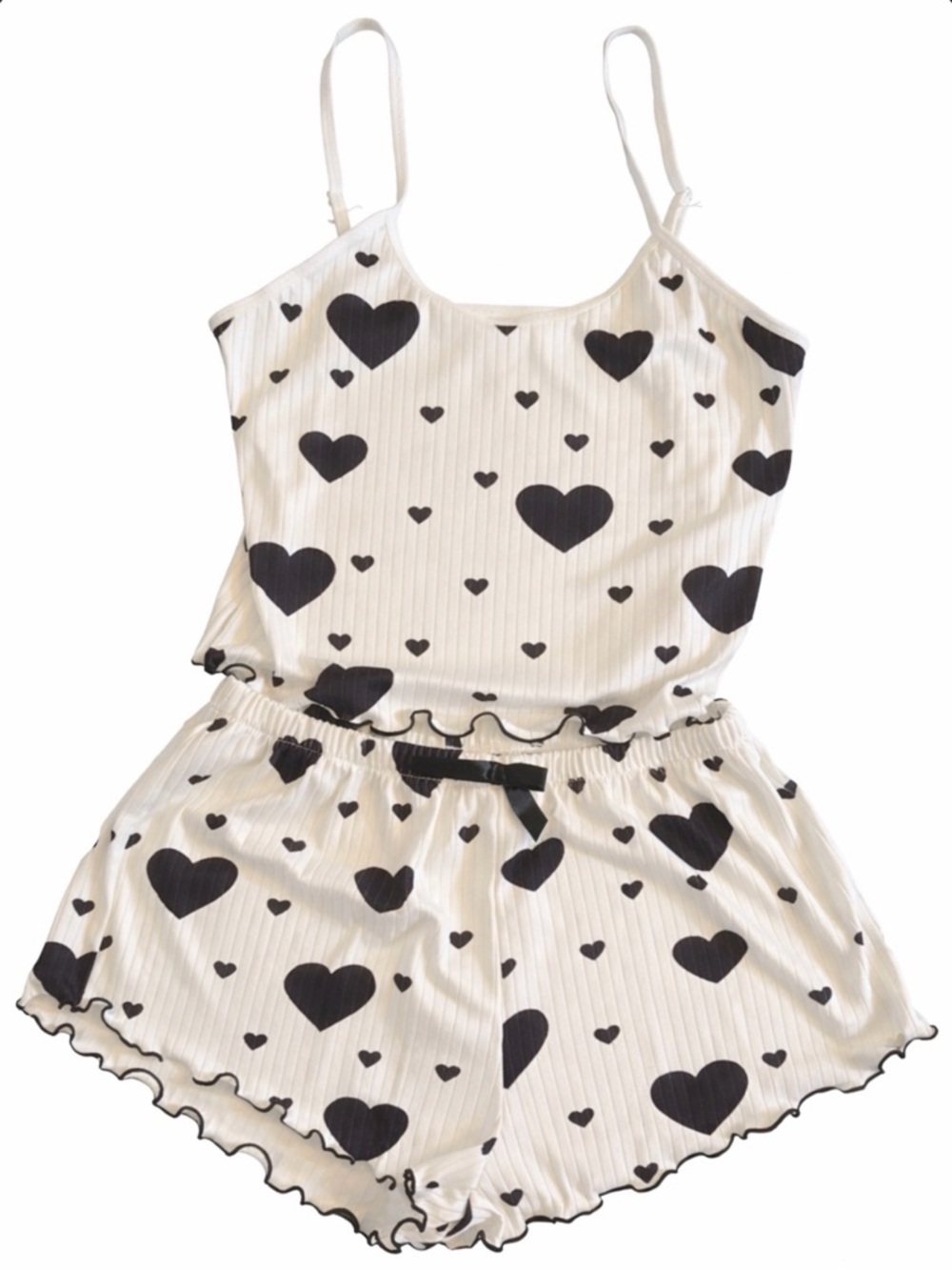 White Heart Print Ribbed Cami & Short sleepwear. NWOT in package. Size Large - Picture 2 of 8